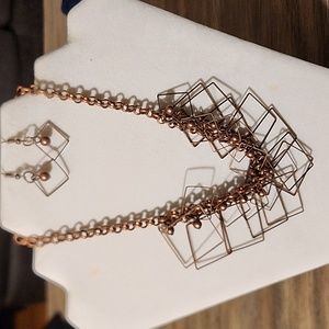 NWT Paparazzi Copper Brown Square Fringe Statement Necklace w/ Matching Earrings